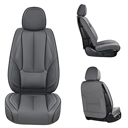 Image of Coverado Front Seat Covers, Waterproof Nappa Leather Car Seat Cover, Sideless Car Seat Covers Front Seats, Driver Seat Cover, Car Seat Protector Universal Fit for Most Sedans SUV Truck, Grey
