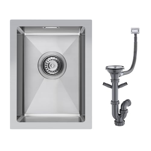 KINKIBOS Évier de cuisine en acier inoxydable 304 - 30 x 40 cm - Petit évier - Cuve simple - Évier de cuisine encastrable avec trop-plein (sans tuyau de vidange) - 1...