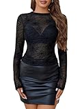 Avidlove Mesh Tops for Halloween Women See Through Sheer Blouse Back Hollow Slim Fit Basic Shirt Round Neck T-Shirt