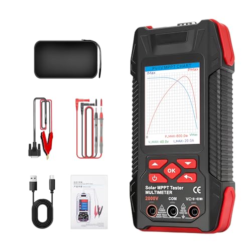 2000W Solar Panel Tester 2-in-1 MPPT Photovoltaic Meter & 60000-Count Digital Multimeter with 2000V AC/DC 3.2 Color Display for PV Panel Testing Installation & Maintenance