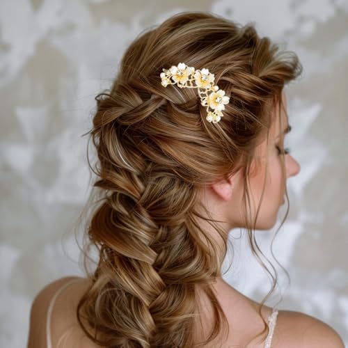 2 piezas pinzas de cabello con perlas y flores miniatura 5
