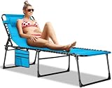 EZCHEER Folding Chaise Lounge Oversize, 16 inch The Highest Patio Sunbathing Camping Chair, 4 Level Adjustable Lay Flat Pool Beach Lawn Chair Recliner with Storage Bag