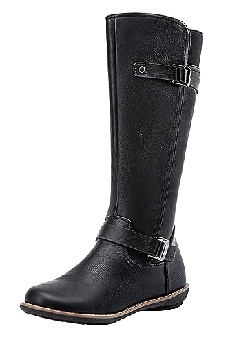 Jeossy Women's 9655 Knee High Boots Flat Riding Tall Boots with Buckle and Side Zipper