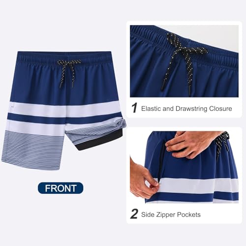 Image of HODOSPORTS Mens 7 inch Swim Trunks with Compression Liner S-6XL Quick Dry Swimming Shorts Zipper Pockets Swimsuits