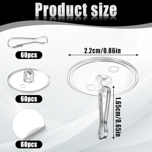 Alrhso 60 Stück Deckenhaken Selbstklebend Klebehaken Decke Transparente Klebehaken Ohne Bohren Mit Fahnenmast-Clips Für Schlafzimmer, Badezimmer, Dekoration