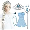 Vicloon Elsa Handschoenen Kits, Elsa Kostuum Set van 9, Inclusief Elsa Handschoenen, Upgrade Prinses Tiara Braid, Toverstaf en Elsa Kroon Jurk Meisjes voor Feest Kerstmis Carnaval Party Halloween Verjaardagsfeest
