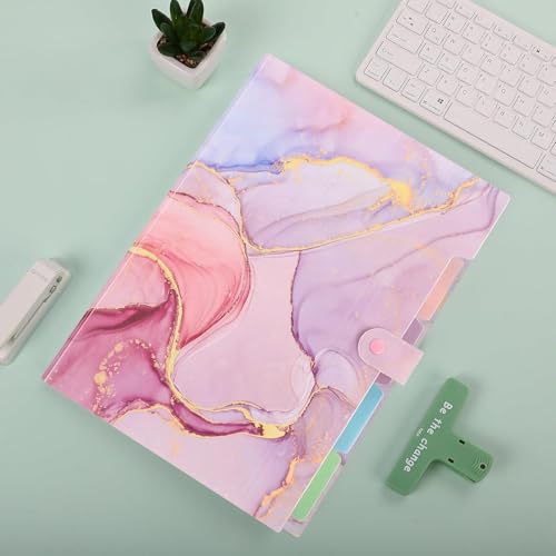 Image of Corslet Expanding File Folder, Aesthetic Folders for School, Accordion File Organizer, Aesthetic Folder with Labels,5 Pockets Important Document Folders (Pink Marble File Folder)