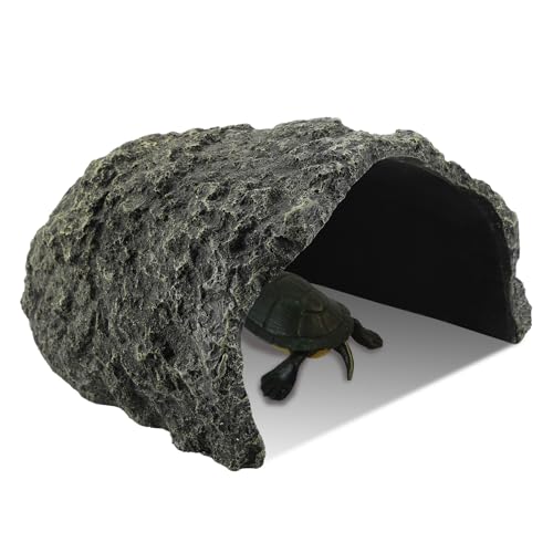 IBWell 9.1 Inch Reptile Hides Resin Tortoise Hideout for Hiding and Basking Aquarium Rock Caves for Snake Bearded Dragon Fish Lizard