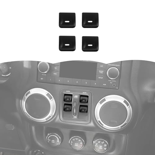 RT-TCZ Window Button Switch Trim Cover Aluminum Alloy Decoration Interior Accessories Compatible with Jeep Wrangler JK JKU 2012-2017,Black