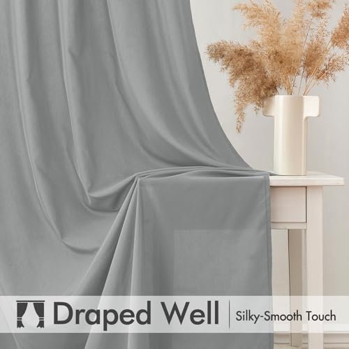 Image of MIULEE Grey Semi Sheer Privacy Curtains Drapes 2 Panels 52W x 63L | Semi sheer privacy, non-see-through, light filtering, fits kitchen, bathroom, bedroom