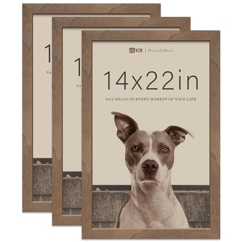 Image of VCK 14x22 Picture Frame Set of 3, Walnut Wood Frames for Wall Decor