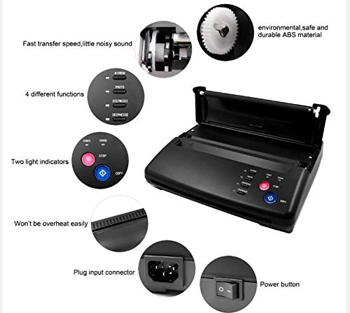 funwill Tattoo Transfer Machine, Professional A5 A4 Tattoo Transfer Copier, Thermal Stencil Paper Printer，black