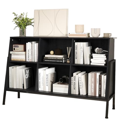 YOSHOOT Bibliothèque Ouverte en Bois avec Pieds en métal, étagère de Rangement Cube à 2 Niveaux, vitrine avec 6 Compartiments Ouverts, pour Salon, Bureau,...