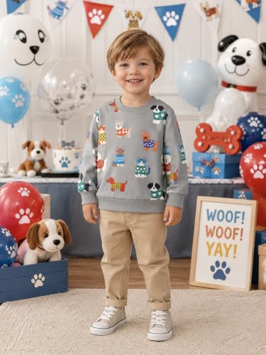 Image of Akyzic Boys Sweatshirts Cotton Long Sleeve Crewneck Pullover Toddler Kids Winter Warm Shirt Sweater Tops 3t-8t