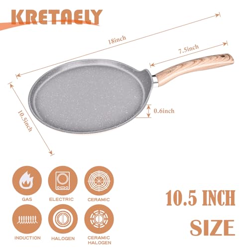 KRETAELY Crepe Pan Nonstick Crepe maker with Spreader Dosa Pan Pancake Frying Pan with Granite Coating 10.5 inch Pancake Pan Induction Compatible PFOA Free