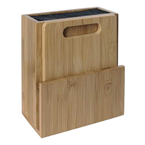 Vogue Wooden Bamboo Universal Knife Block with Bristles and Chopping Board Set, Natural Wood, Universal Design Fits Almost Any Knife, Dimensions: 230(H) x 195(W) x 110(D) mm, CP863