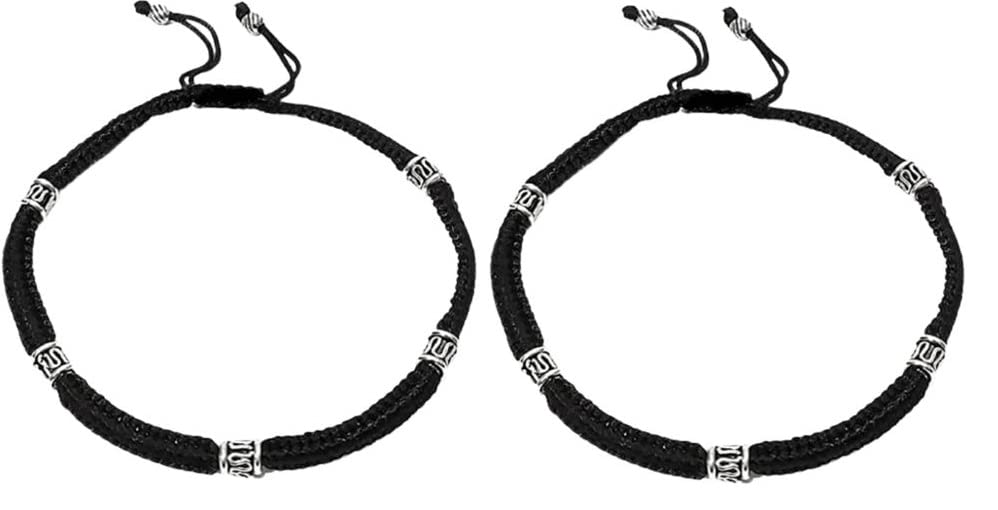 SUSVIJ TRENDING BLACK THREAD ANKLET_Silk Dori With Oxidised Silver For Girls| Women| Teenager Free Size Pack of 2
