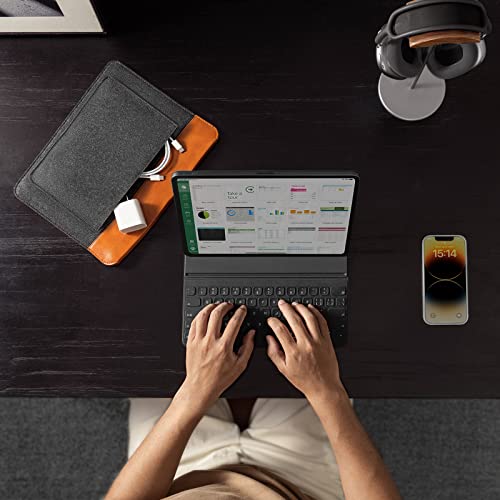 Tomtoc Felt & Pu Leather Tablet Sleeve For New 12.9-Inch Ipad Pro M2&M1 (2022-2018) With Magic Keyboard/Smart Keyboard Folio/Logitech Slim Folio Pro Case , Slim Accessory Case For Tablet Charger #TOP7