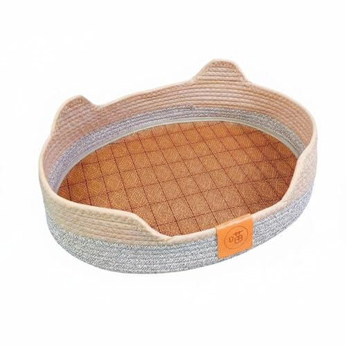 Panier pour chat lavable haut de gamme, authentique tressage main gris L