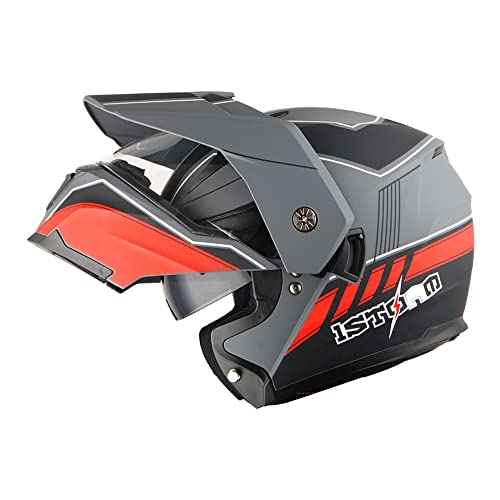 1Storm New Motorcycle Modular Flip Up Full Face Helmet Dual Visor: Hjk910 Dsport Race Red #TOP1