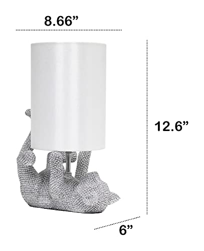 Lalia Home 12.6" Diamond Studded Rhinestone Nightstand Table Lamp With Faux Silk Fabric Shade, Silver #TOP2