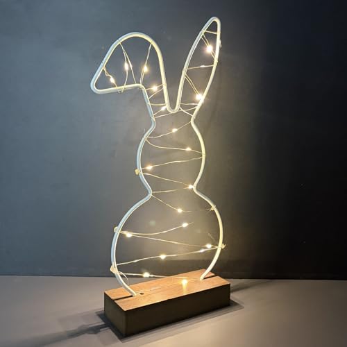 LED Osterhase Deko Aus Holz Basis, Osterdeko Holz Hase mit LED Lichterkette, Warmweiß, Mit Timer, led Osterhase Deko, für Osterbeleuchtung Frühlingsdeko, Garten, Lnnen, Nachtlicht, Tisch Gesteck