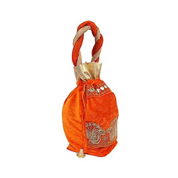 Kuber Industries Velvet 2 Pieces Women Potli Bag (Green & Orange) -CTKTC5918 - Image 6