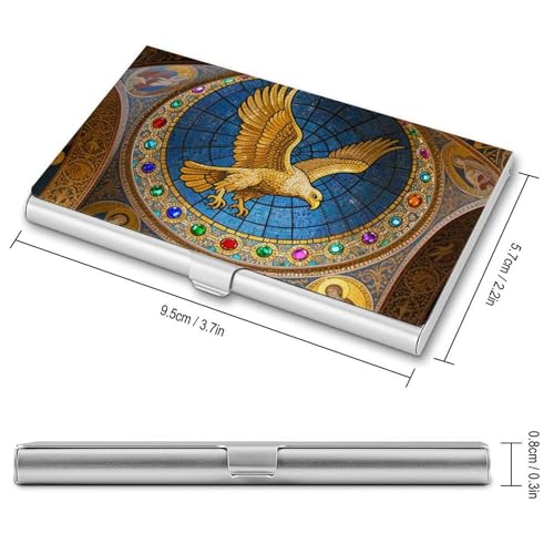 Business Card Holder Metal Slim Business Card Case Golden Eagle over Byzantine Church Professional Cards Organizer Pocket Name Cards Case Credit Holder Wallet for Men Women Buckle Style Shut2