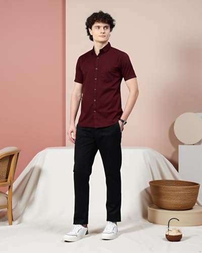 Image of Majestic Man Slim Fit Pure Cotton Half Sleeve Solid Casual Shirt