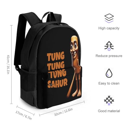Tung Tung Tung-Sahur Merch Backpack With Pocket Italian-Brainrot Meme Travel Backpack 42x30.5cm2