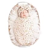 Konssy Baby Girl Newborn Receiving Blanket with Headband Set Baby Swaddle Nursery Swaddle Wrap