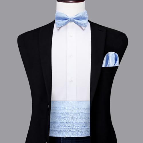 Image of Dubulle Mens Cummerbund and Bow Tie Set Paisley Floral Pretied Bowties for Men Pocket Square Cufflinks Wedding Business