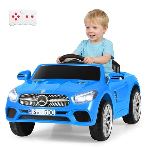 Licensed Mercedes Benz SL500 Ride on Car by OLAKIDS, 12V Kids Electric Vehicle with Parent Remote Control Soft Start Spring Suspension 2 Speeds Bluetooth Radio Music (Blue)