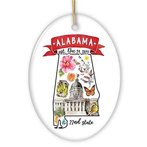 Collectible Ceramic USA Souvenir Keepsakes - Artistic Alabama State Themes and Landmarks Christmas Ornament