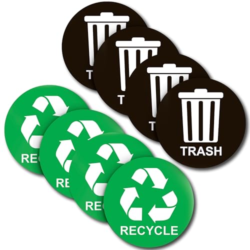 Image of ASSURED SIGNS Recycle Stickers for Trash Bins - 4 Pack 5 Inch Round Labels