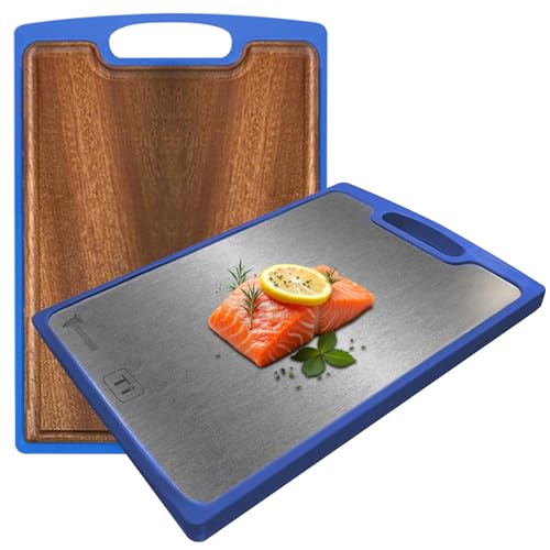 Tablas de Cortar de Titanio para Cocina – Tabla de Corte Dual con Superficie de Titanio Puro y Madera, Duradera, Fácil de Limpiar con Ranura para Jugos – Grande 15 x 10 (Azul) miniatura 1