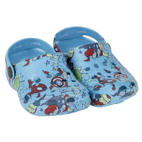 Zuecos Infantiles de Los Vengadores - Color Azul - Talla 30/31 - Fabricados 100% de EVA - Zuecos Niños - Estampado de Algunos Superhéroes - Producto Original Diseñado en España