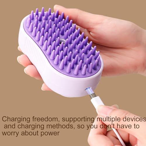 Image of 3-in-1 Cat & Dog Steam Brush - Rechargeable Anti-Static Pet Grooming Tool, Professional Deshedder with Steam Spray for Indoor Pets Shedding Control (lilac)