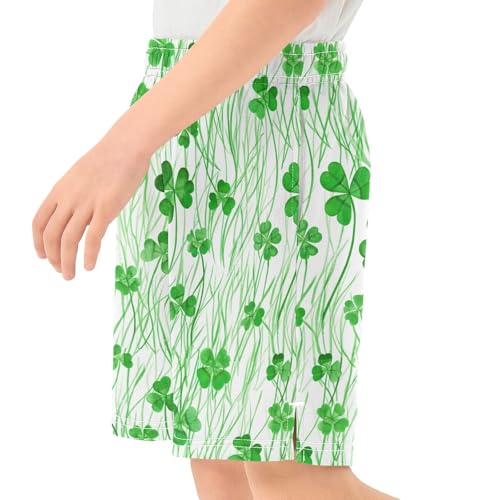 CHIFIGNO Green Shamrock Teen Boys Beach Shorts Thick Boys Polyester Shorts with Pockets XS4