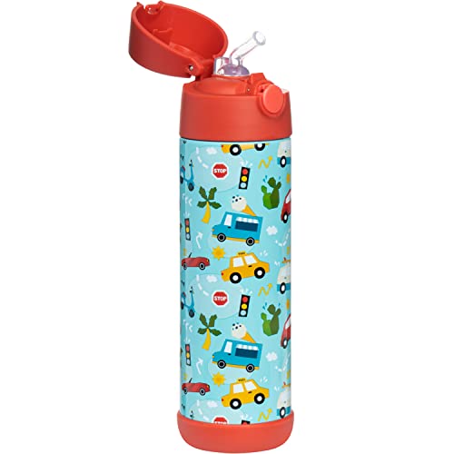 Snug Botella De Agua Para Niños Cars 500 ml Acero Inoxidable Aislada con Pajilla y Tapa de Botón miniatura 2