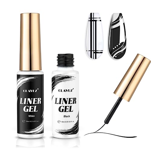 CLAVUZ 2pcs Esmaltes Permanentes para Uñas, Pintauñas Gel Liner de Negro y Blanco, Gel Uñas para Línea de pintura y patrón, Liner Nail Gel Polish, Semipermanente para Uñas