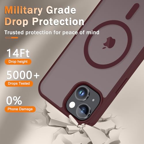 Image of for iPhone 15 Plus Case, iPhone 14 Plus Case, Matte Magnetic Phone Cover with 1 Screen Protector [Support for MagSafe] [Shockproof Military Grade Protection] Translucent Frosted Back, Wine Red