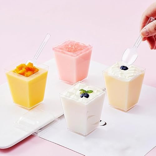 image for MUMULULU 25 Pack 5 oz Plastic Dessert Cups with Lids and Spoons Square