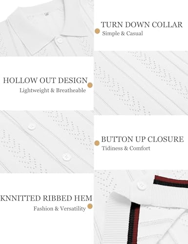 URRU Men's Knit Button Down Polo Shirt Short Sleeve Vintage Casual Summer Beach Tops4