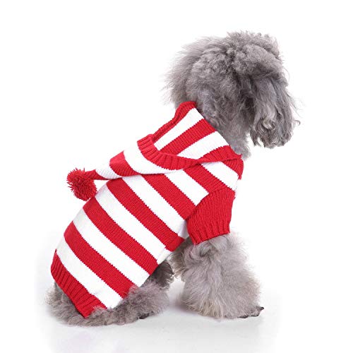 Tangpan Stripes Pet Dog Knit Pullover Hoodie Sweater Puppy Apparel(Red,L)