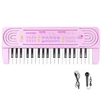 Electronic Piano Keyboard 37 Keys, Multifunctional Portable Digital Music Pianos with Microphone, Dual Speakers for Kids 3-10, Beginners (Pink)