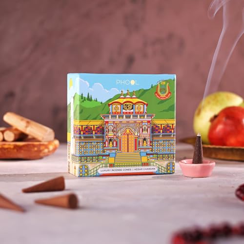 PHOOL LUXURY INCENSE Badrinath Incense Cones Kesar Chandan FragranceIFlowers Offered At Badrinath TempleIPack Of 40 Natural Dhoop Cones For Pooja