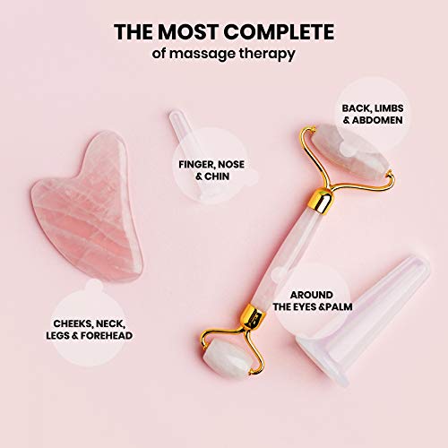 ROSELYNBOUTIQUE Gua Sha Facial Tools & Face Lift Roller for Wrinkless Natural Skincare Tool Jade Roller Guasha Tool for Face (Pink)