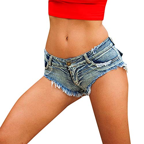 JOIMINGD Femmes Sexy Bouton Taille Basse Denim Jeans Shorts Super Mini Hot Pants Jean Effet Usé Shorts Mini Court Sexy éTé Taille Baisse Bandage(White,L) Cover