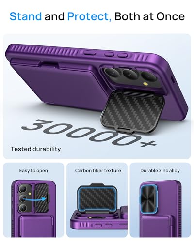 Image of for Samsung Galaxy S25 FE Case, Built-in Card Holder & Stand & Lens Cover, Military Grade Drop Tested Soft Silicone Edge Rugged Protective Wallet Phone Case for S25 FE 6.7 inch 2025, Purple